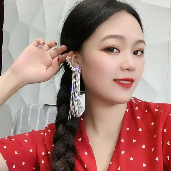 Long Tassel Rhinestone Drop Earrings - Picture 11 of 15